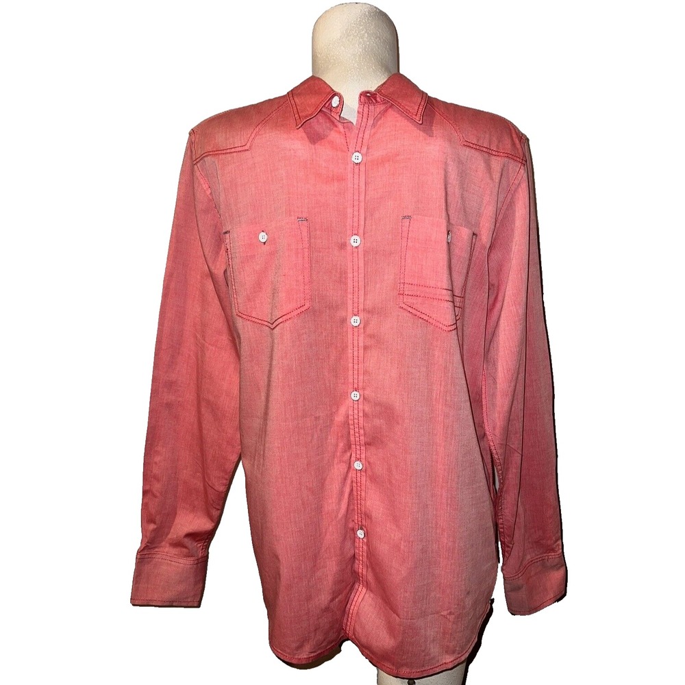 INC International Concepts Mens Red Western Button Down Shirt Elbow Patches M